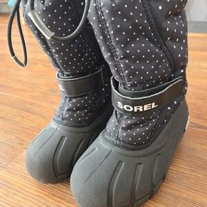 Sorel Black Snow Boots with Polka Dots